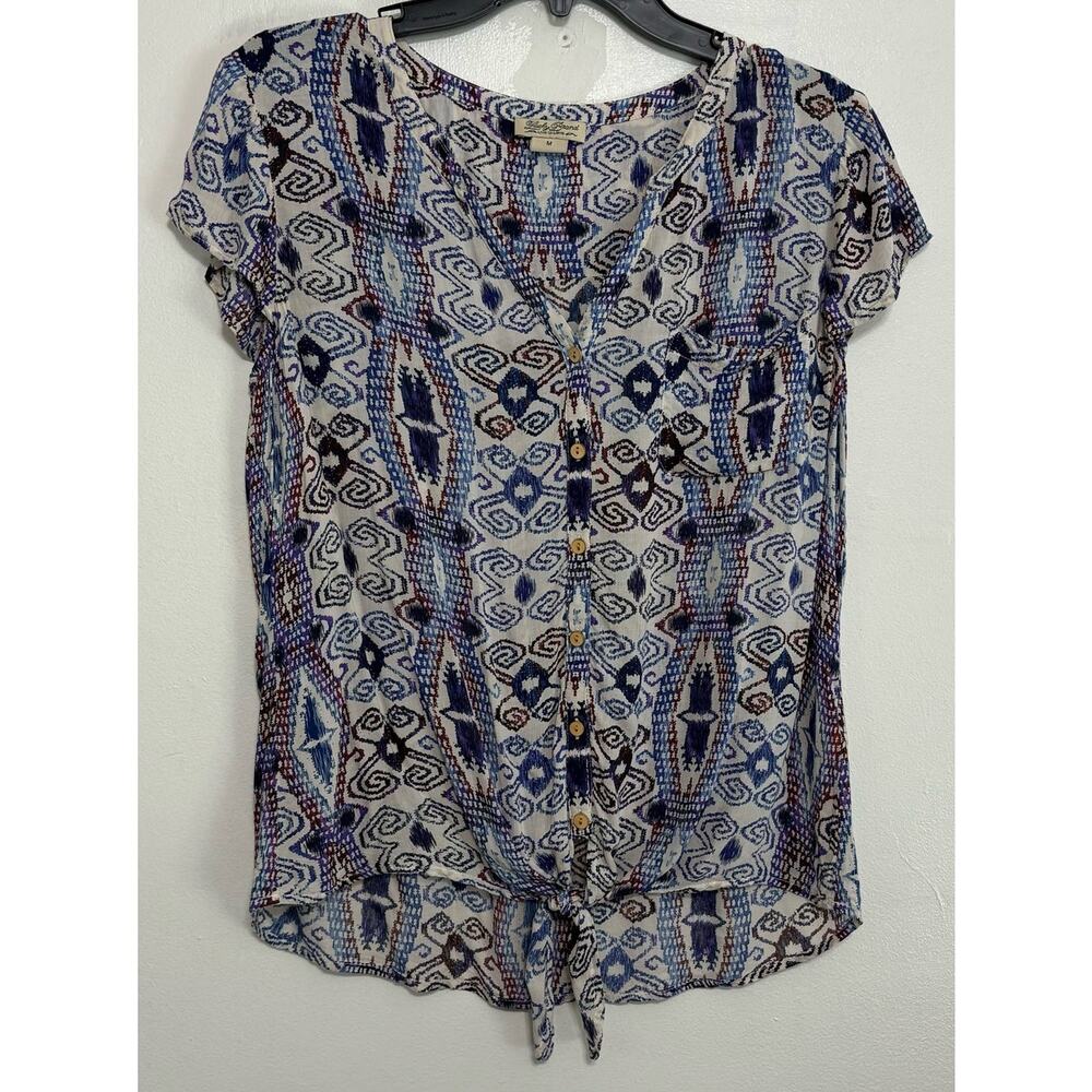 Lucky Brand Multicolor Cap Sleeve Abstract Top Size M